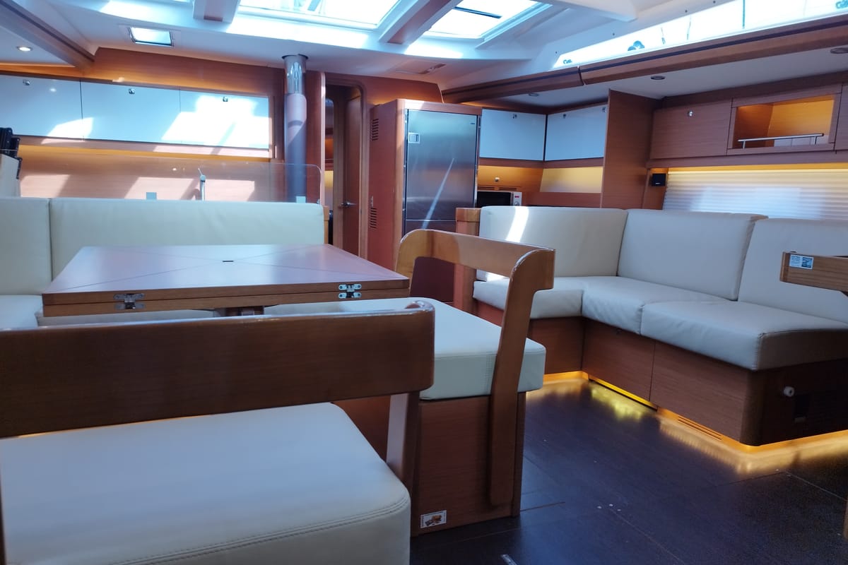 Salon of Albus, a Dufour 56 Exclusive sailboat at Olbia, Italy