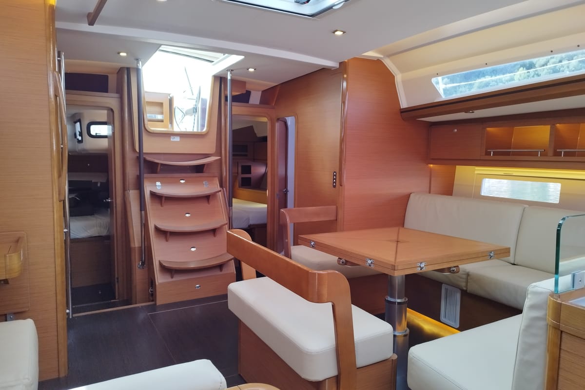 Salon of Albus, a Dufour 56 Exclusive sailboat at Olbia, Italy