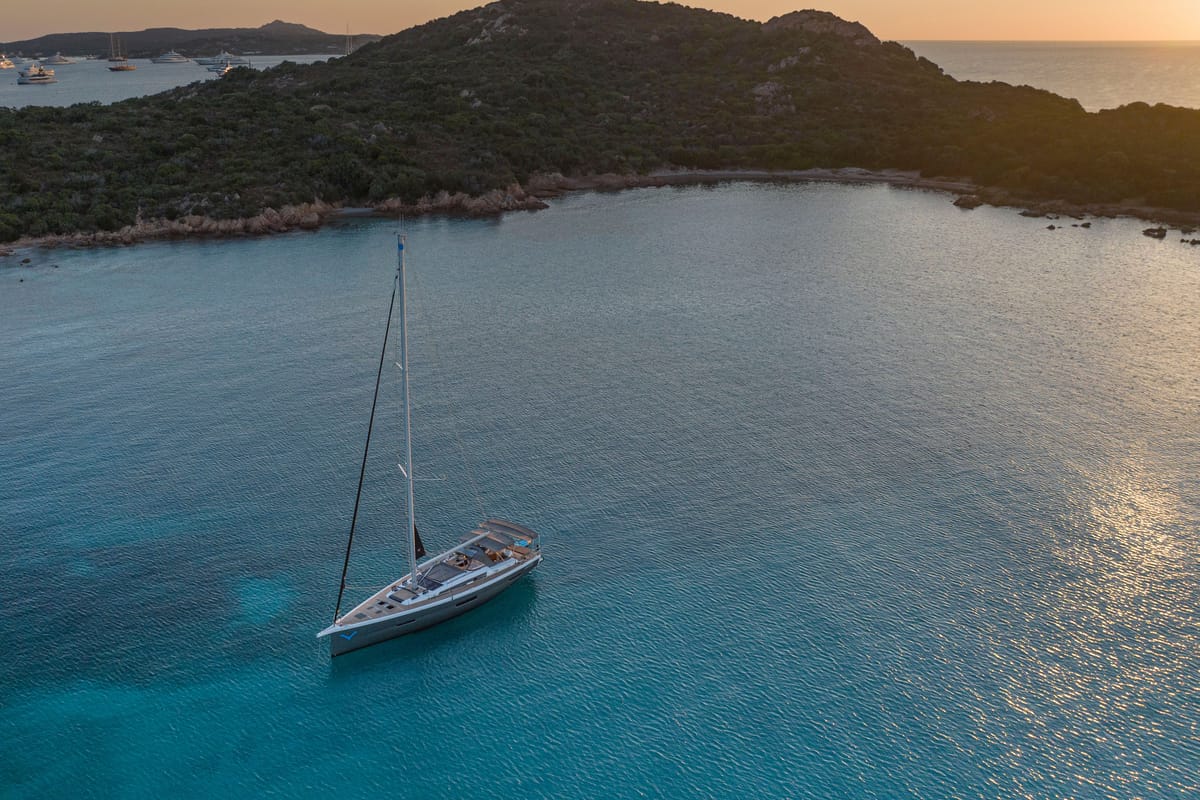 Exterior view of Albus, a Dufour 56 Exclusive sailboat at Olbia, Italy