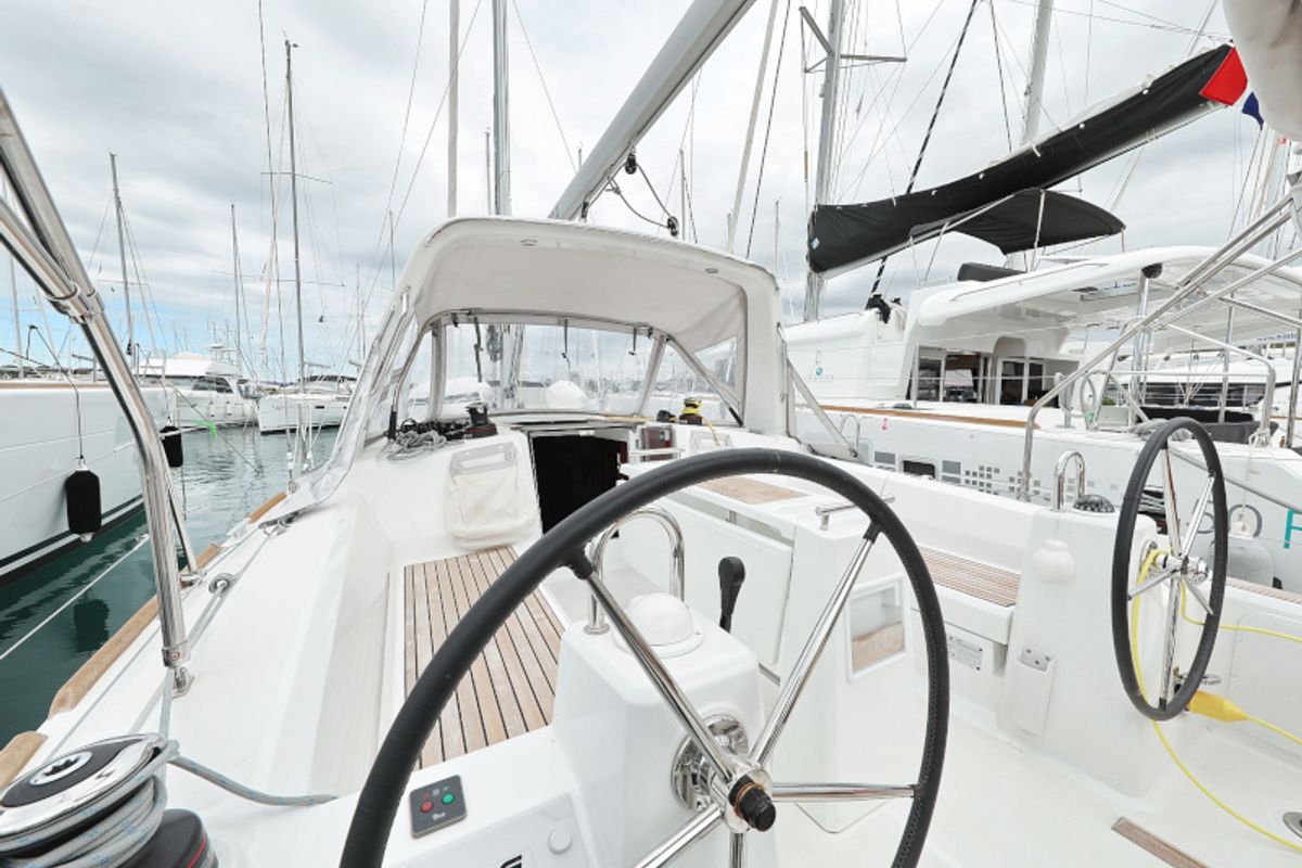 Cockpit of Idila, a Beneteau Oceanis 35.1 sailboat at Općina Sukošan, Croatia