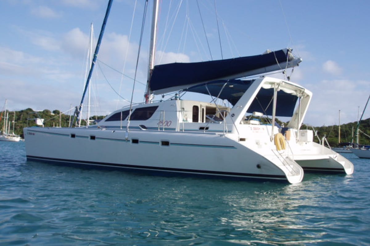 Exterior view of Rosabe, a Leopard 45 catamaran at Seychelles, Eden Island Marina, Seychelles