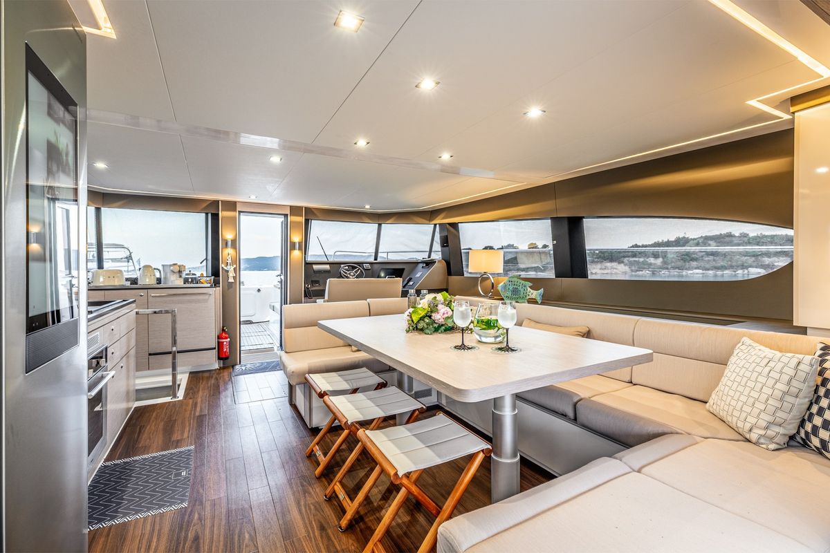 Salon of Nyd'amour II, a Aventura Catamarans Aventura 14 Power catamaran at Municipal Unit of Kranidi, Greece
