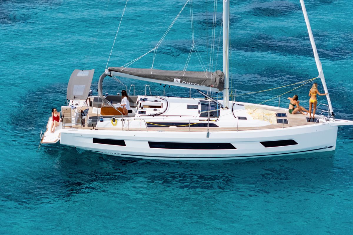 Exterior view of NN, a Dufour 44 sailboat at Vallauris, France