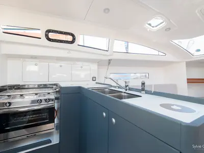 Galley of GUSTY 4, a RM Yachts RM 970 sailboat at La Rochelle, France