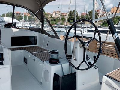 Cockpit of Ma Cherie, a Jeanneau Sun Odyssey 490 sailboat at Grad Šibenik, Croatia
