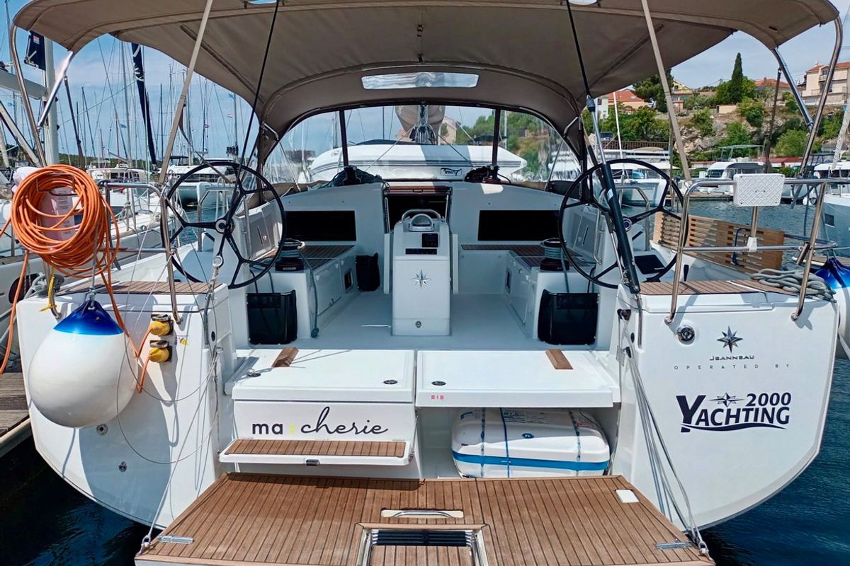 Deck of Ma Cherie, a Jeanneau Sun Odyssey 490 sailboat at Grad Šibenik, Croatia