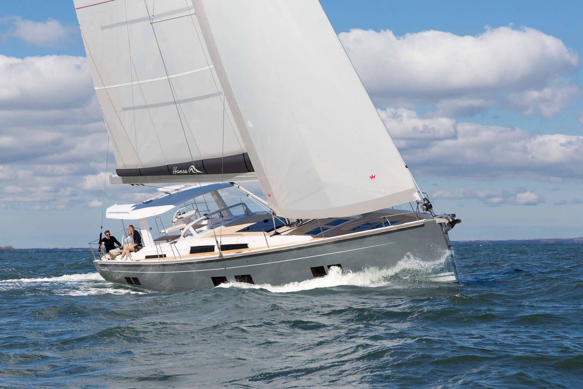 Exterior view of Citrus, a Hanse Yachts Hanse 588 sailboat at Seget Donji, Croatia