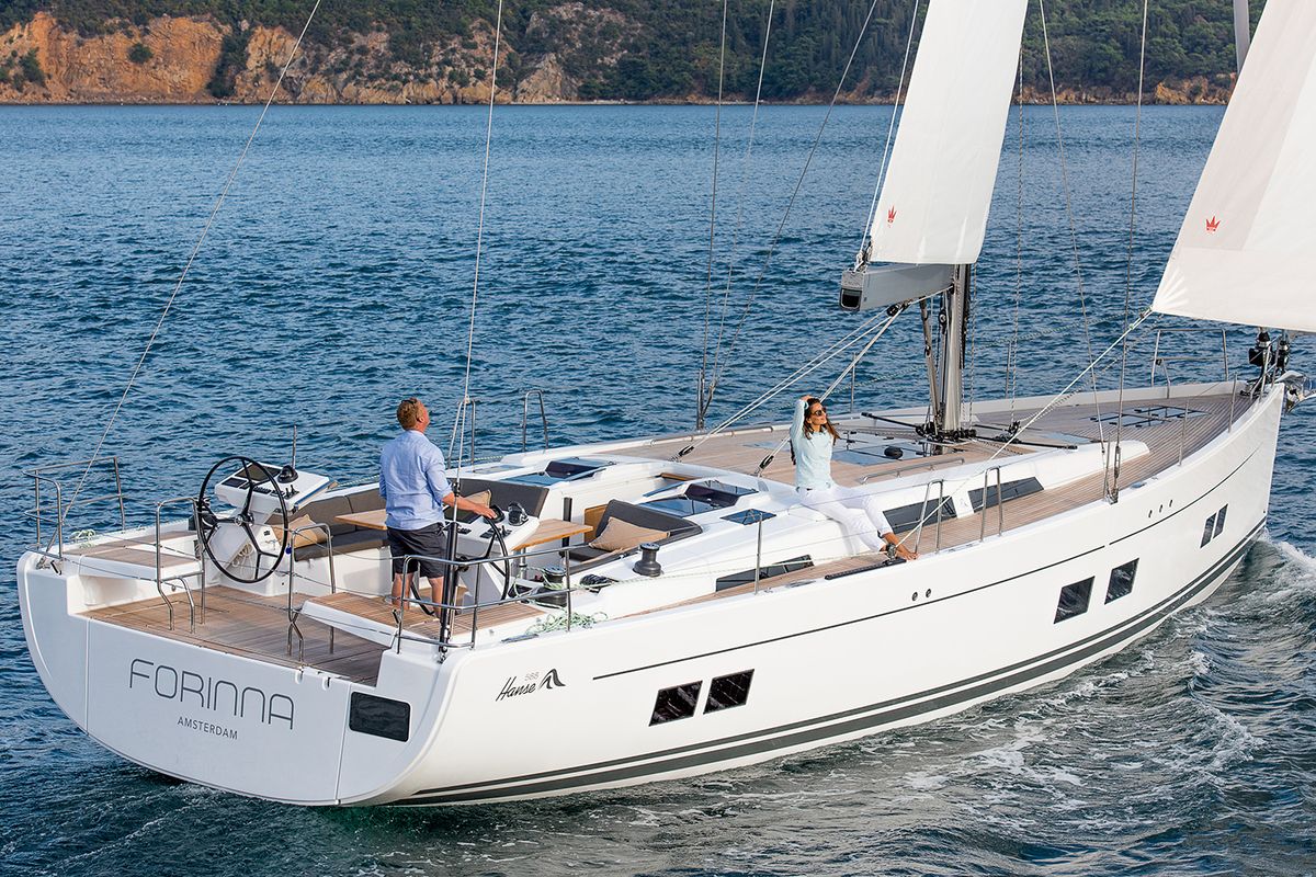Exterior view of Citrus, a Hanse Yachts Hanse 588 sailboat at Seget Donji, Croatia
