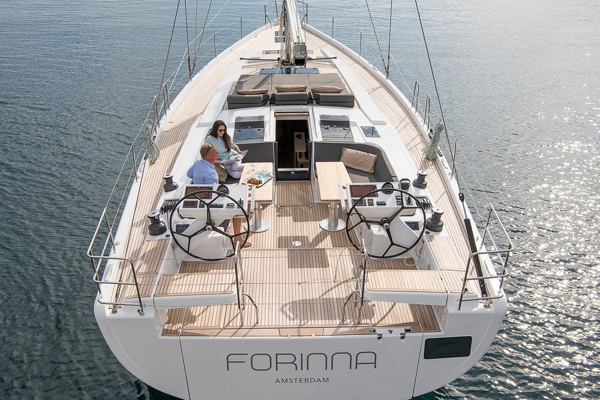 Deck of Citrus, a Hanse Yachts Hanse 588 sailboat at Seget Donji, Croatia