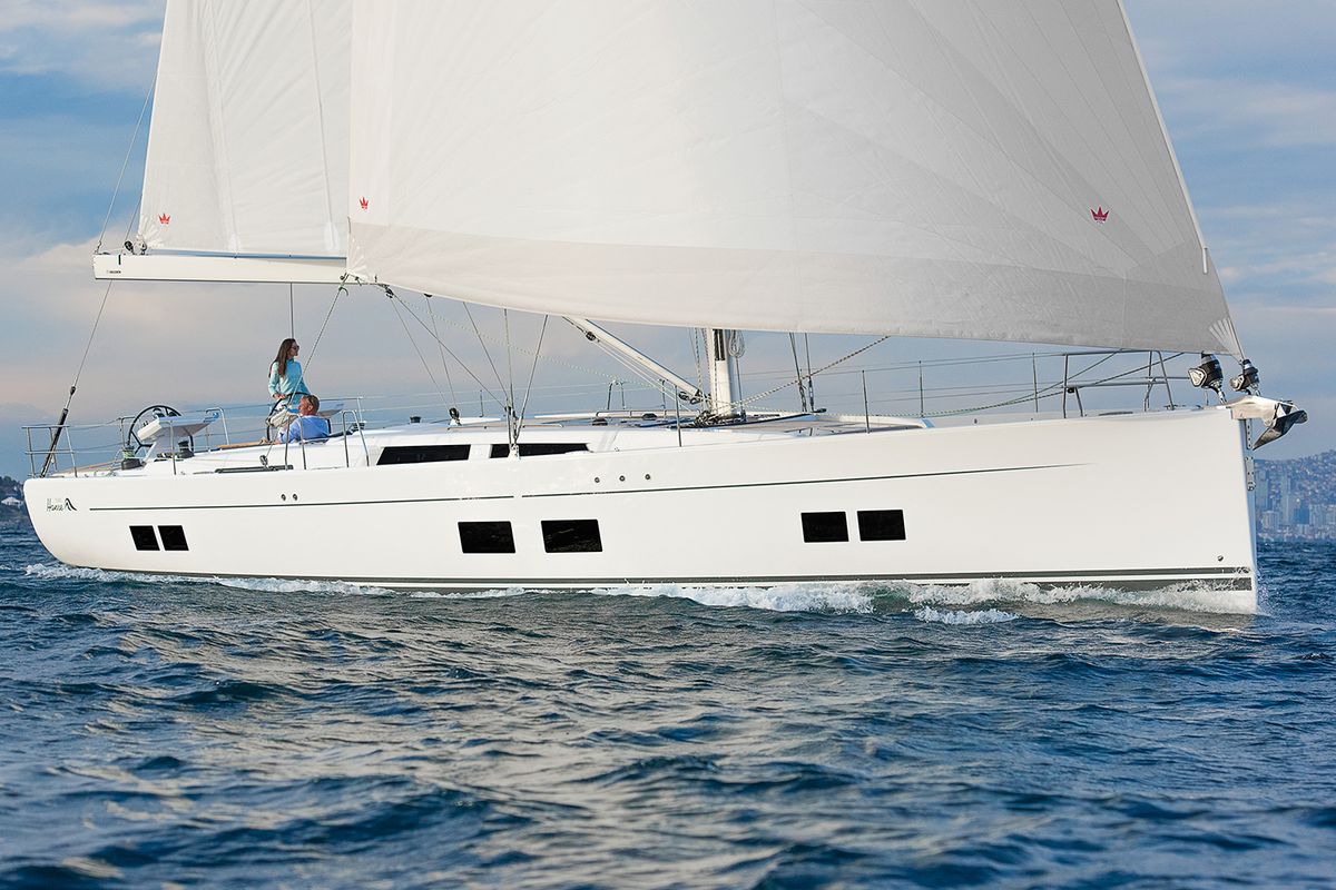 Exterior view of Citrus, a Hanse Yachts Hanse 588 sailboat at Seget Donji, Croatia