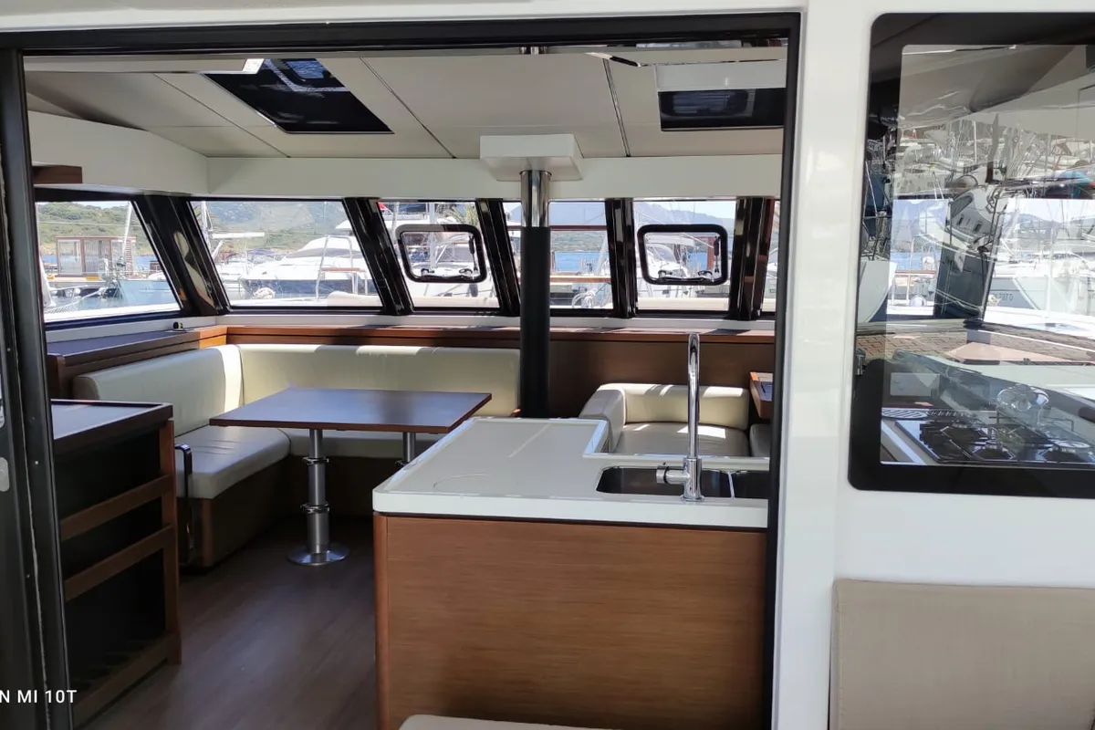 Salon of Sardinia , a Nautitech 46 Fly catamaran at Cagliari, Italy