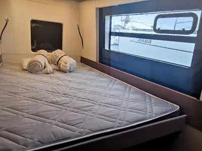 Cabin on Sardinia , a Nautitech 46 Fly catamaran at Cagliari, Italy