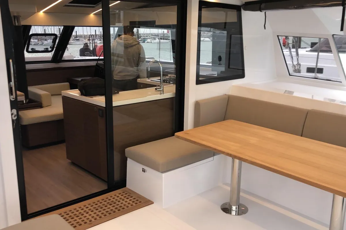 Salon of Sardinia , a Nautitech 46 Fly catamaran at Cagliari, Italy