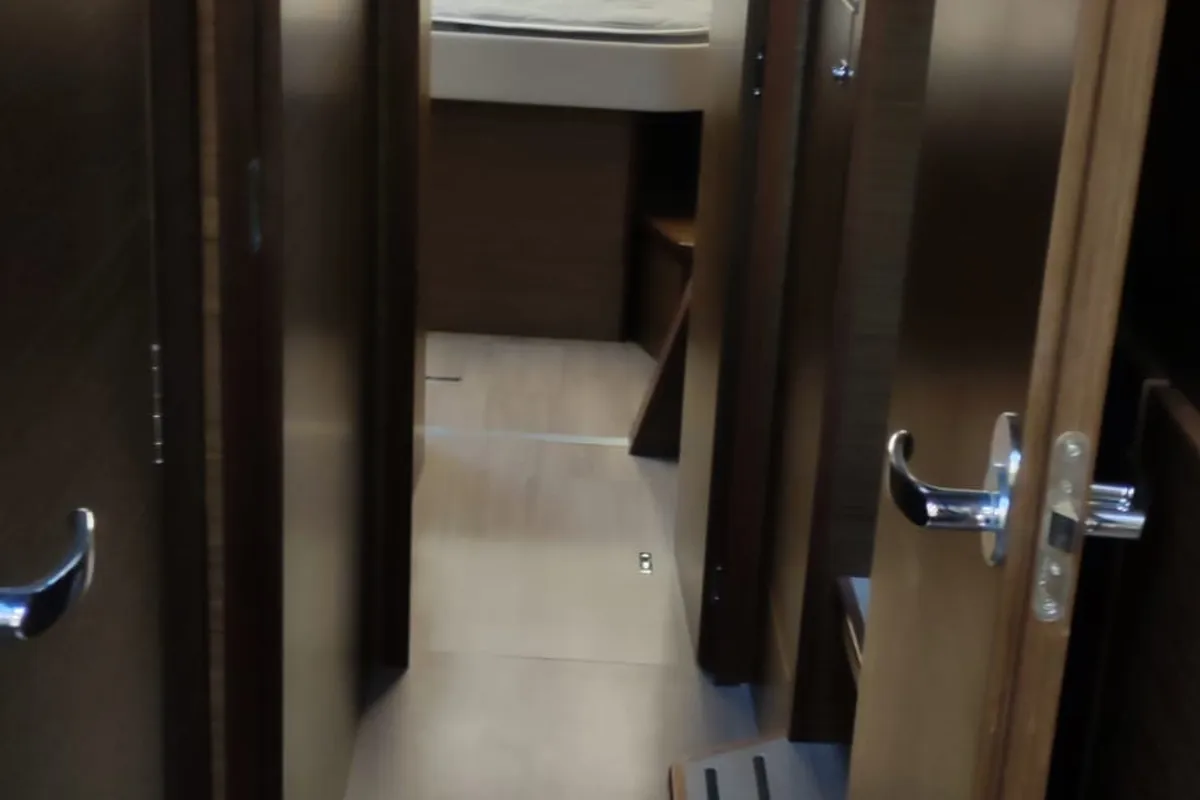 Cabin on Sardinia , a Nautitech 46 Fly catamaran at Cagliari, Italy