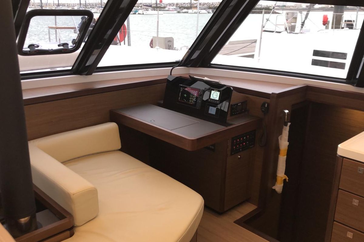 Cockpit of Sardinia , a Nautitech 46 Fly catamaran at Cagliari, Italy