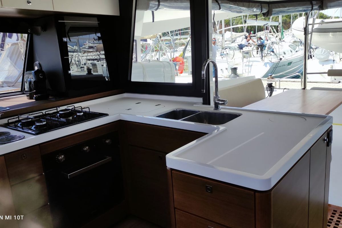 Galley of Sardinia , a Nautitech 46 Fly catamaran at Cagliari, Italy