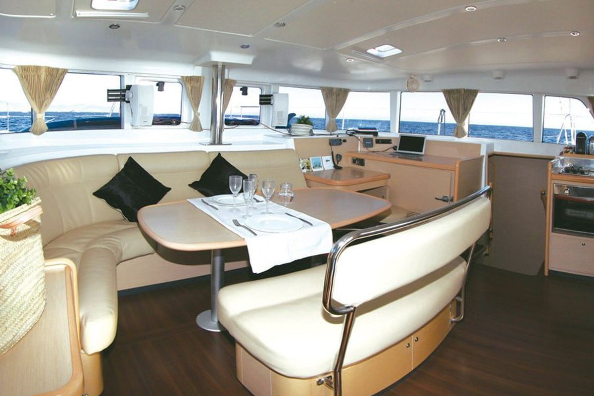 Salon of Atlantis, a Lagoon 440 catamaran at Santa Eulària des Riu, Spain
