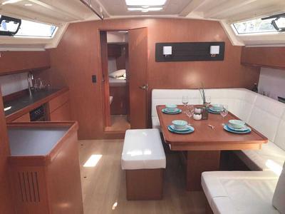 Salon of Sherdana, a Bavaria Cruiser 46 sailboat at Castellammare di Stabia, Italy