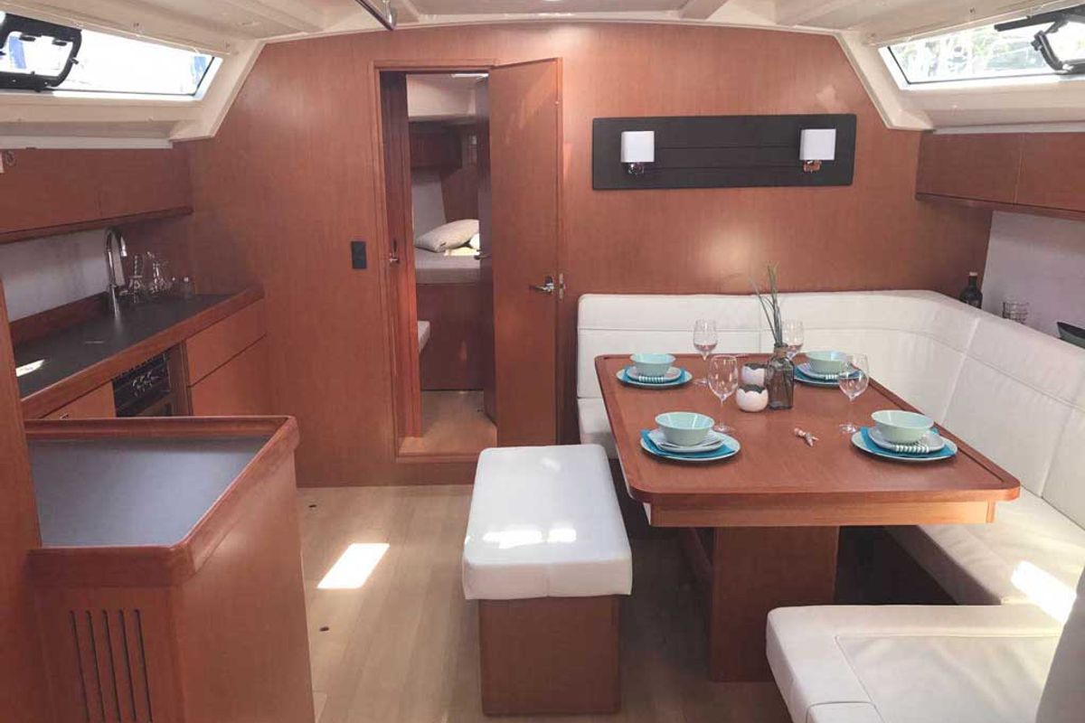 Salon of Sherdana, a Bavaria Cruiser 46 sailboat at Castellammare di Stabia, Italy