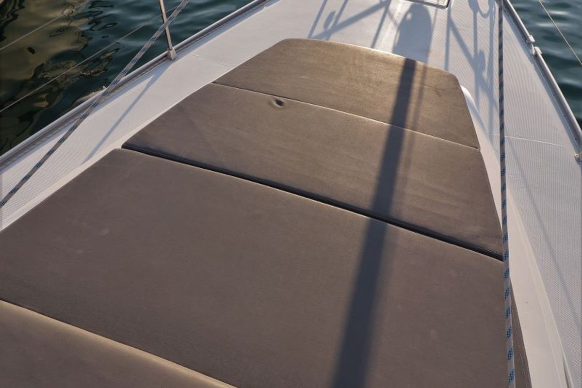 Deck of Sherdana, a Bavaria Cruiser 46 sailboat at Castellammare di Stabia, Italy
