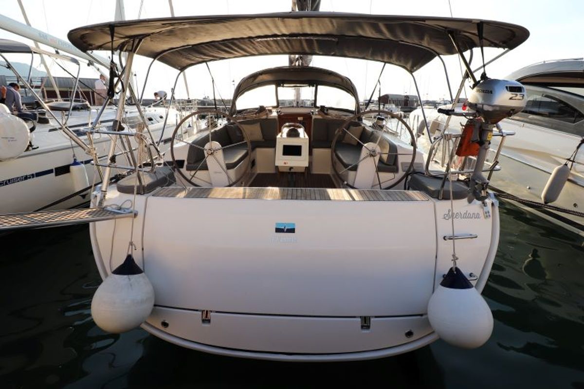 Exterior view of Sherdana, a Bavaria Cruiser 46 sailboat at Castellammare di Stabia, Italy