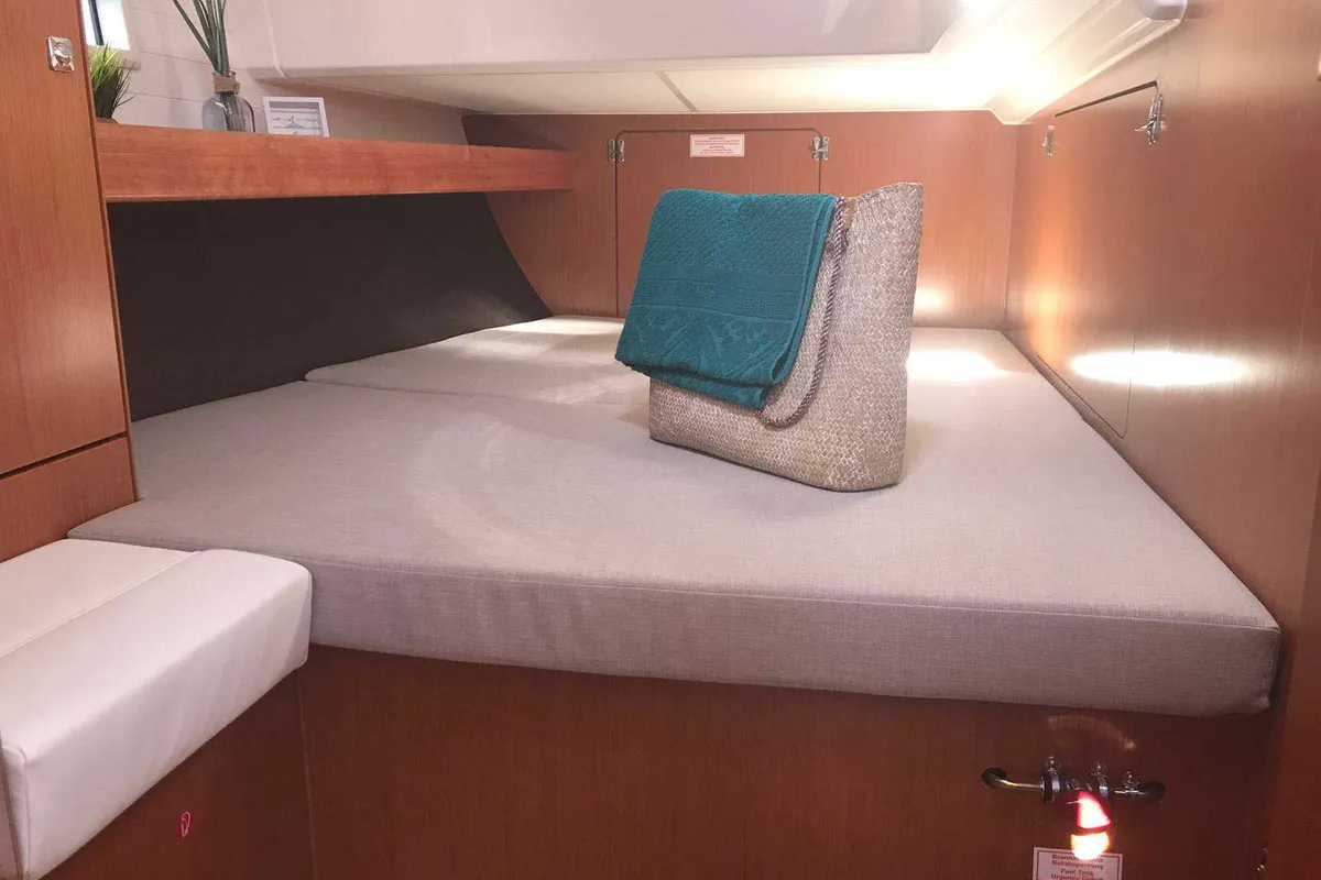 Cabin on Sherdana, a Bavaria Cruiser 46 sailboat at Castellammare di Stabia, Italy