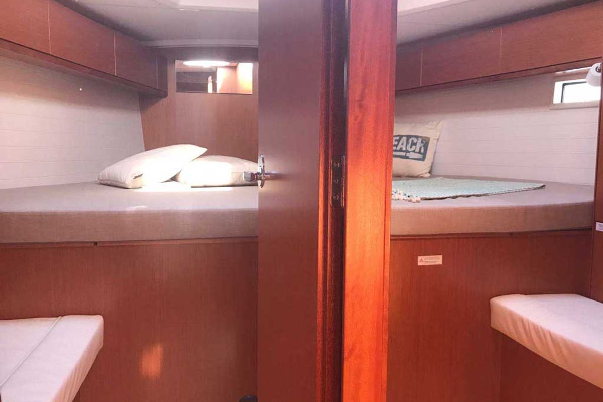 Cabin on Sherdana, a Bavaria Cruiser 46 sailboat at Castellammare di Stabia, Italy