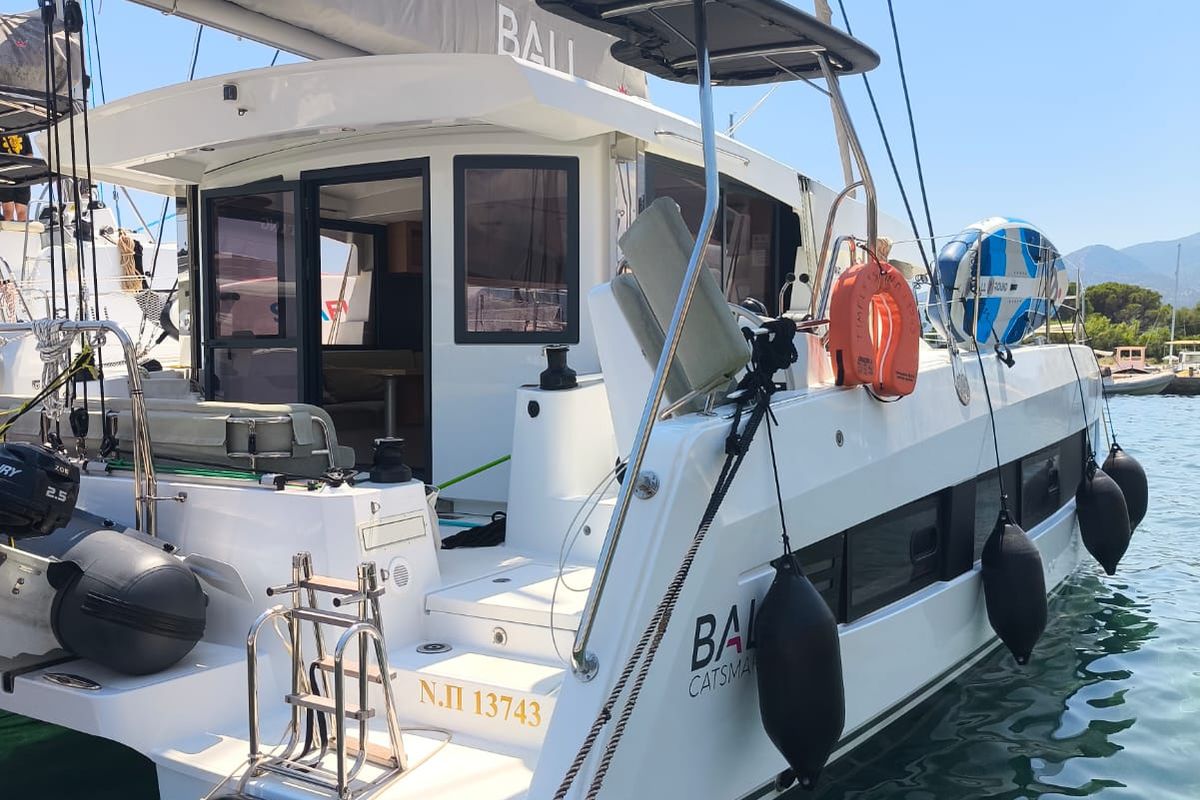 Exterior view of Timeless, a Bali Catsmart catamaran at Municipal Unit of Ellomenos, Greece