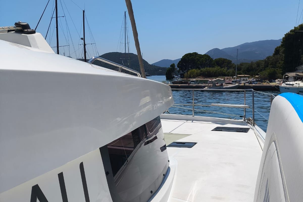 Deck of Timeless, a Bali Catsmart catamaran at Municipal Unit of Ellomenos, Greece