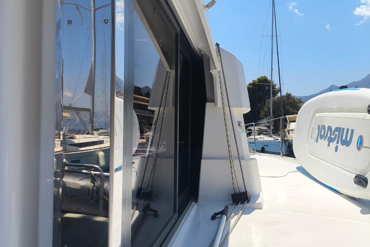 Deck of Timeless, a Bali Catsmart catamaran at Municipal Unit of Ellomenos, Greece