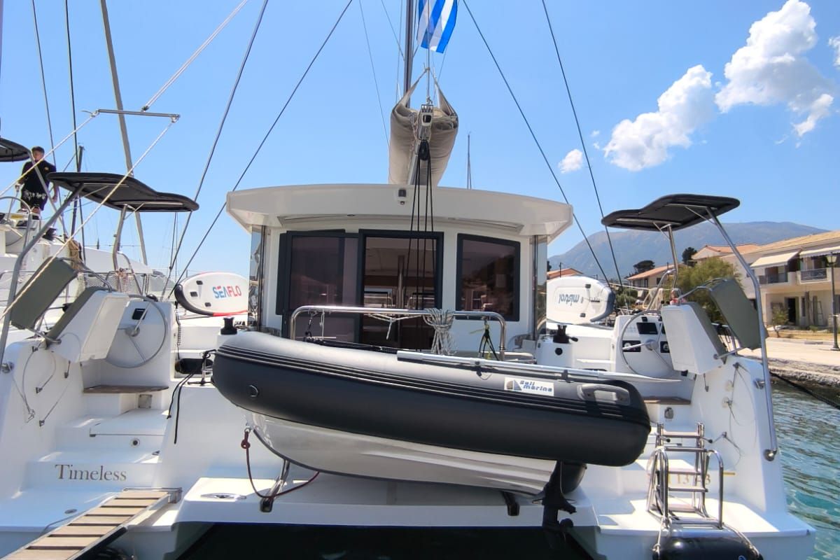 Exterior view of Timeless, a Bali Catsmart catamaran at Municipal Unit of Ellomenos, Greece