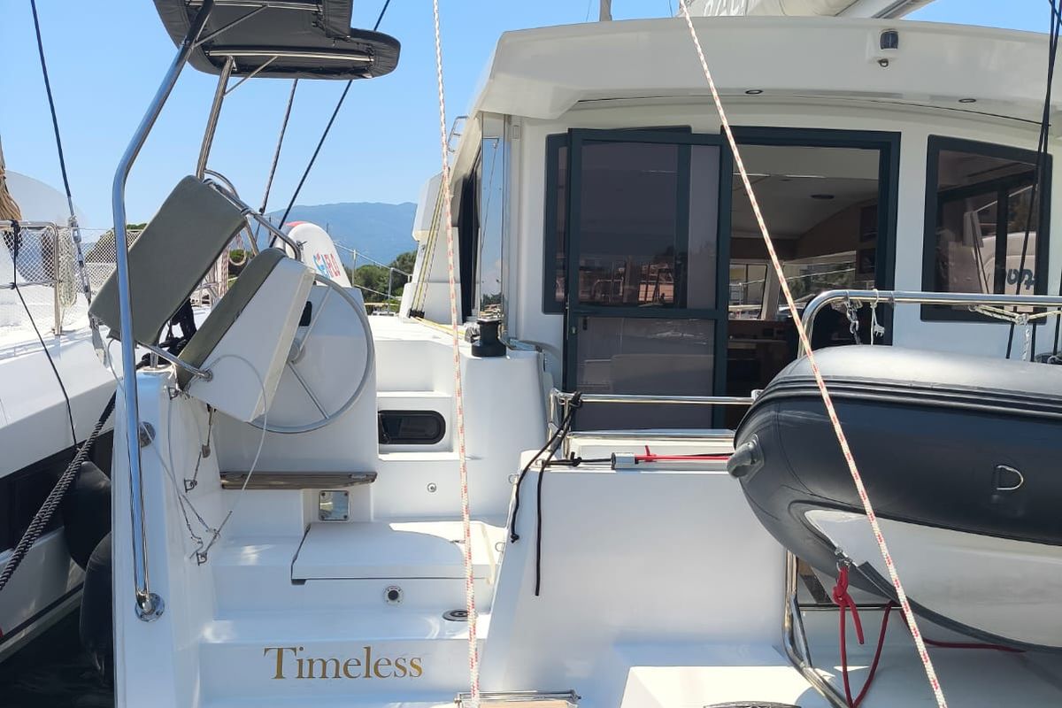 Deck of Timeless, a Bali Catsmart catamaran at Municipal Unit of Ellomenos, Greece