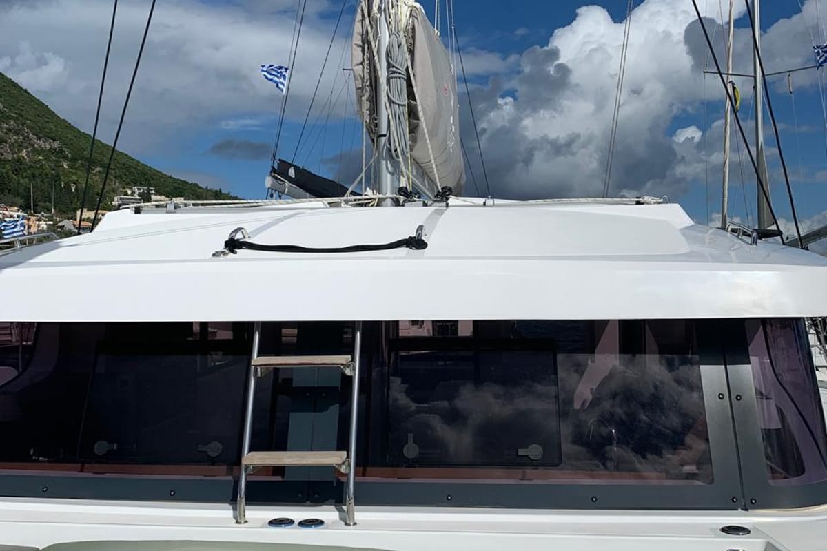 Deck of Timeless, a Bali Catsmart catamaran at Municipal Unit of Ellomenos, Greece
