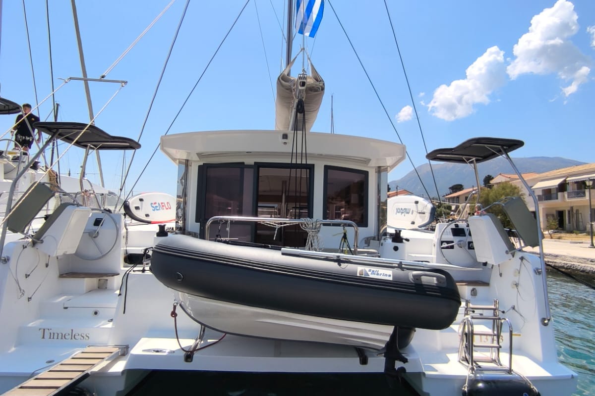 Exterior view of Timeless, a Bali Catsmart catamaran at Municipal Unit of Ellomenos, Greece