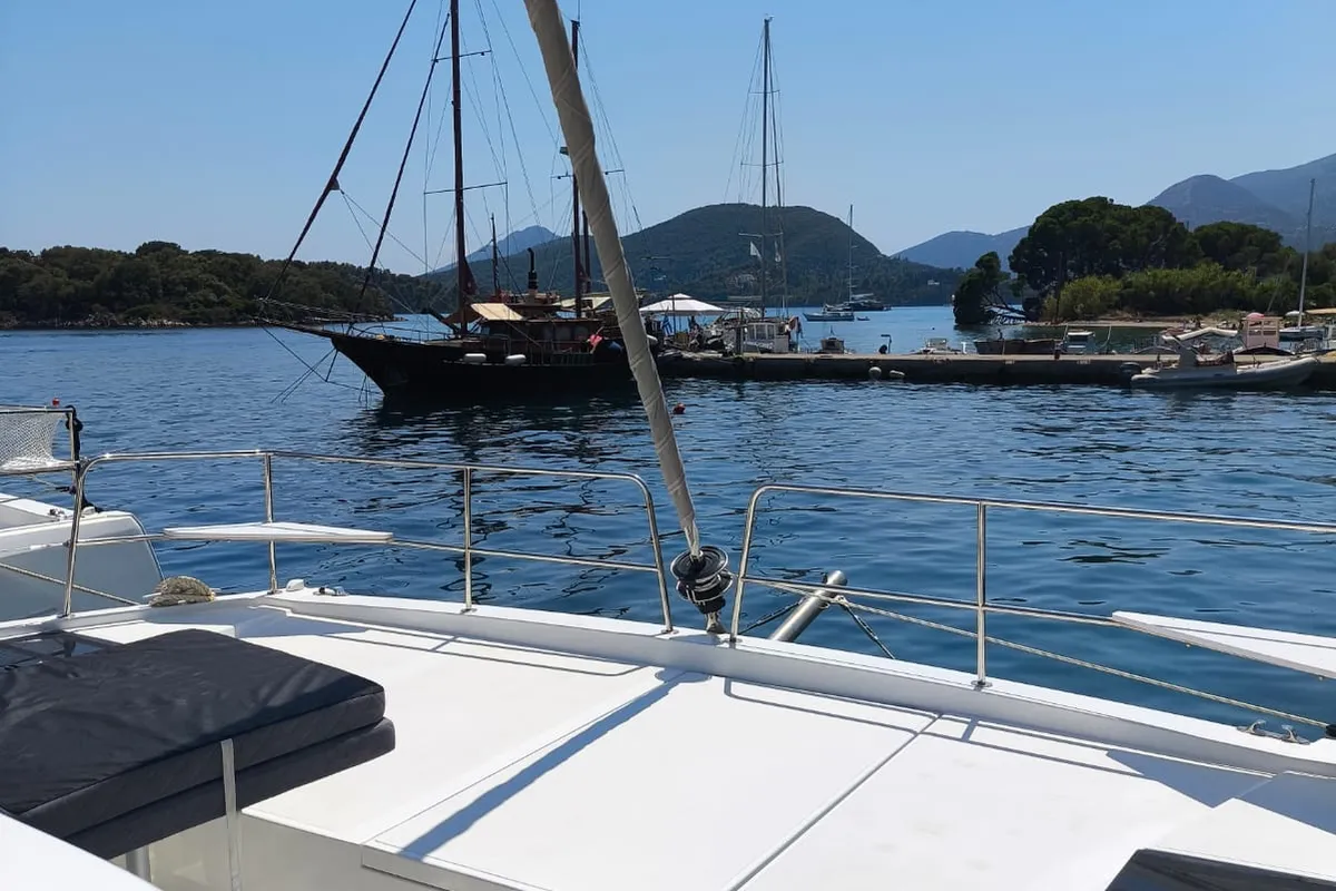 Deck of Timeless, a Bali Catsmart catamaran at Municipal Unit of Ellomenos, Greece