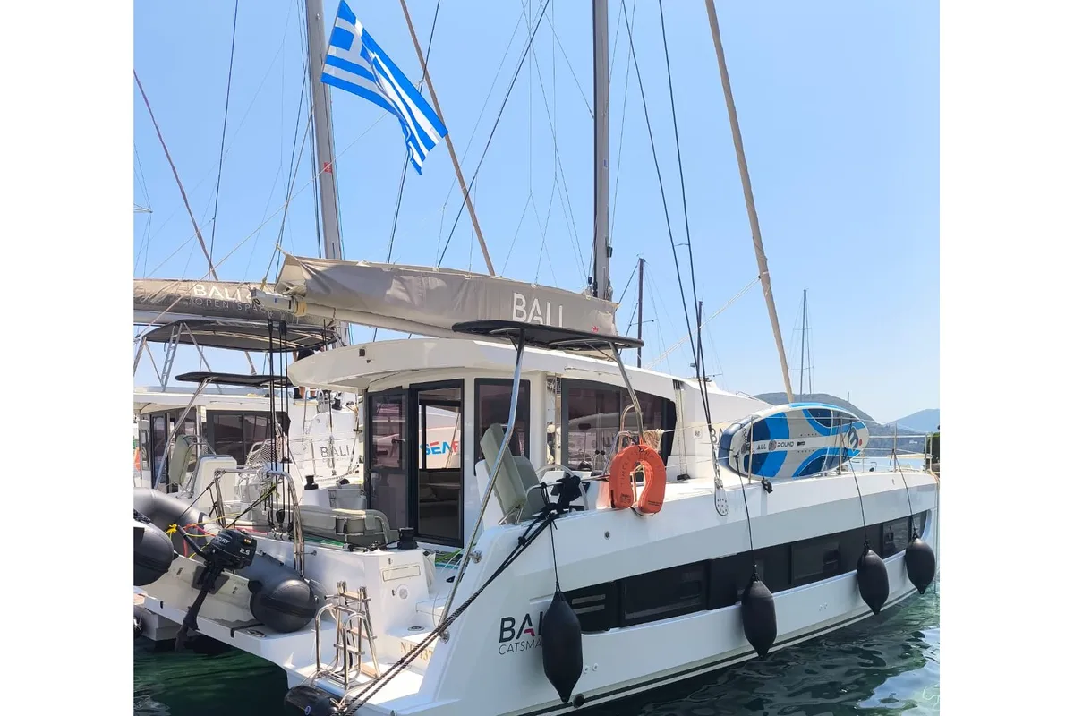 Exterior view of Timeless, a Bali Catsmart catamaran at Municipal Unit of Ellomenos, Greece