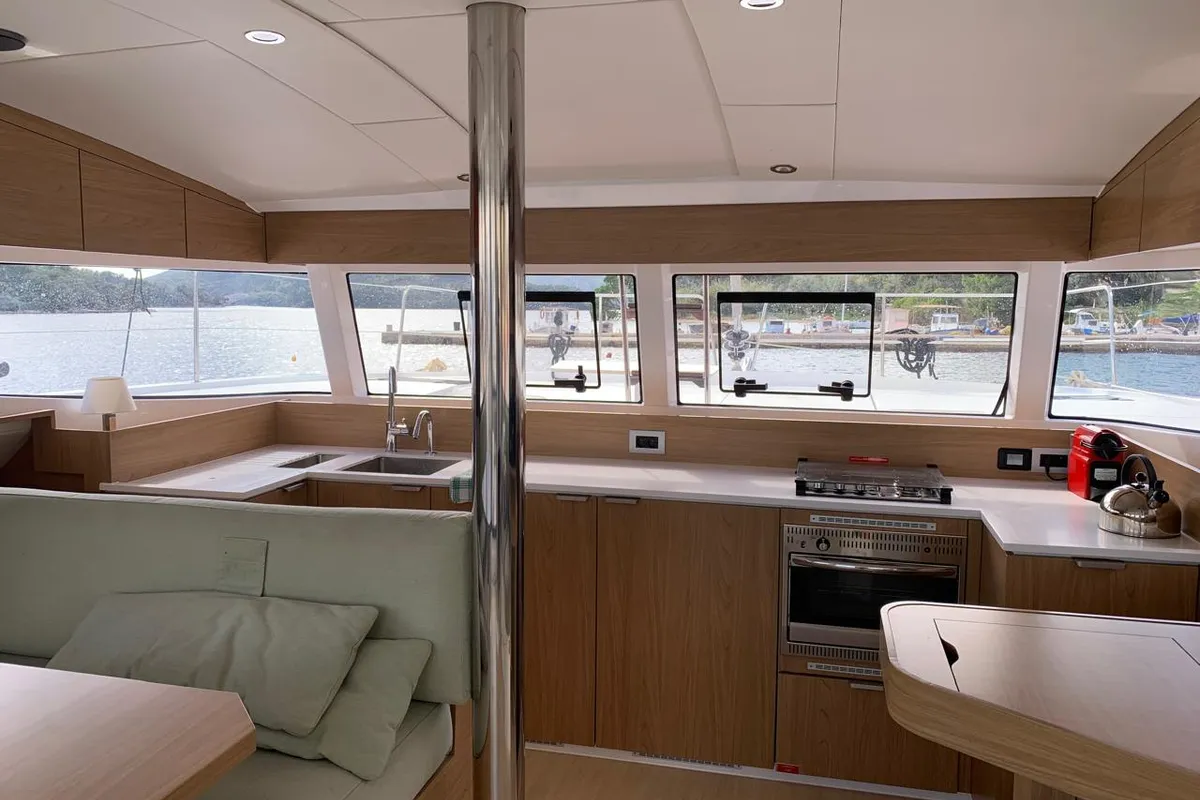 Galley of Timeless, a Bali Catsmart catamaran at Municipal Unit of Ellomenos, Greece