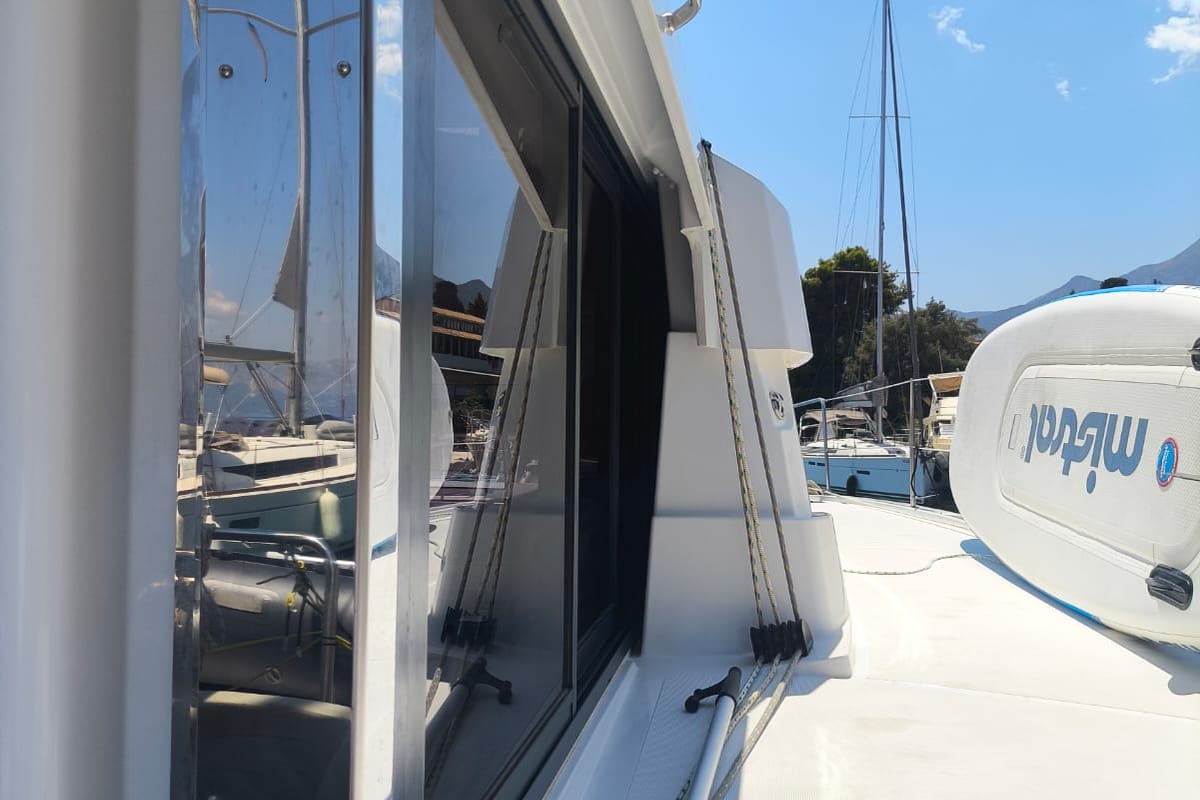 Deck of Timeless, a Bali Catsmart catamaran at Municipal Unit of Ellomenos, Greece