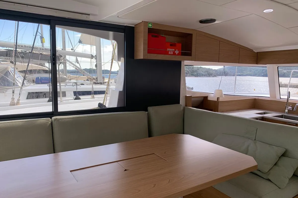 Salon of Timeless, a Bali Catsmart catamaran at Municipal Unit of Ellomenos, Greece