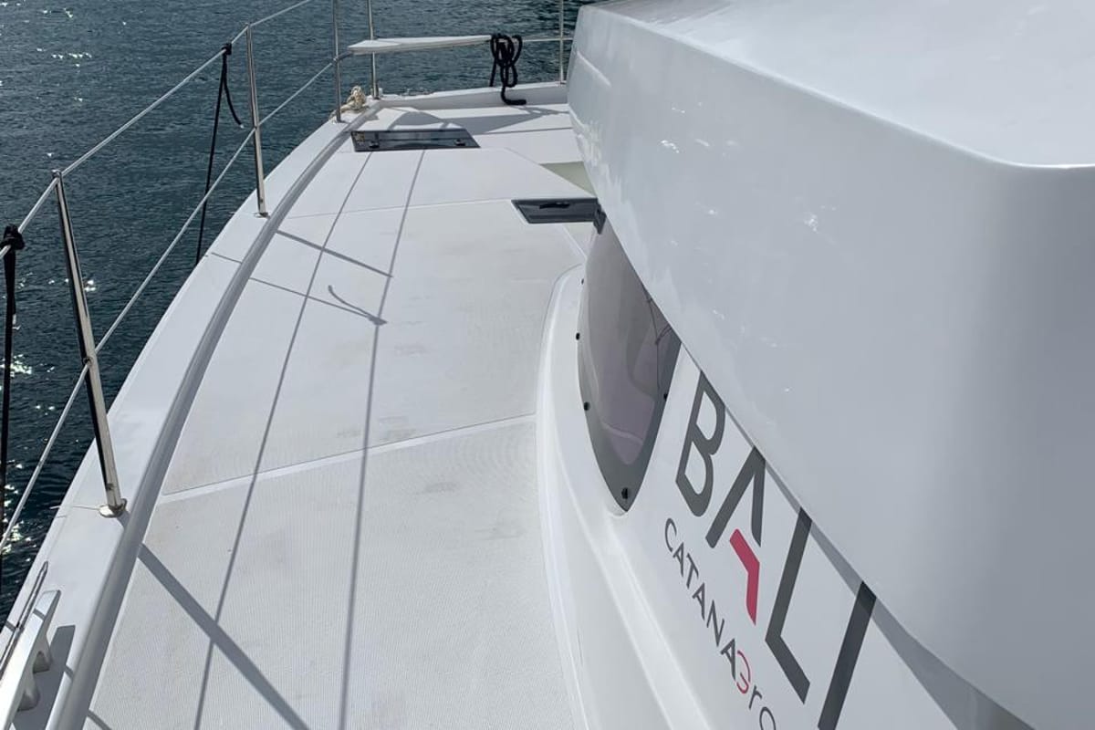 Deck of Timeless, a Bali Catsmart catamaran at Municipal Unit of Ellomenos, Greece