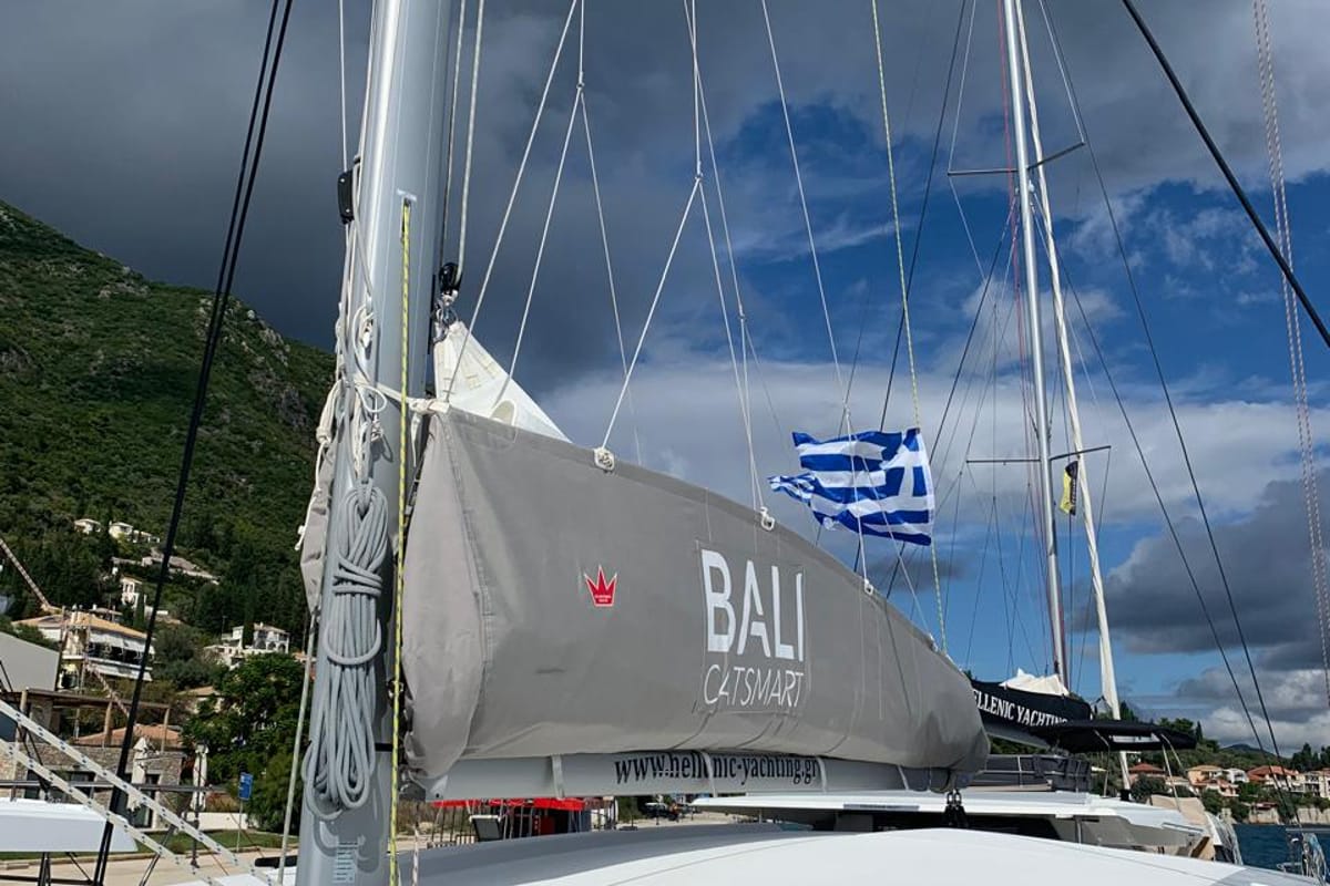 Exterior view of Timeless, a Bali Catsmart catamaran at Municipal Unit of Ellomenos, Greece