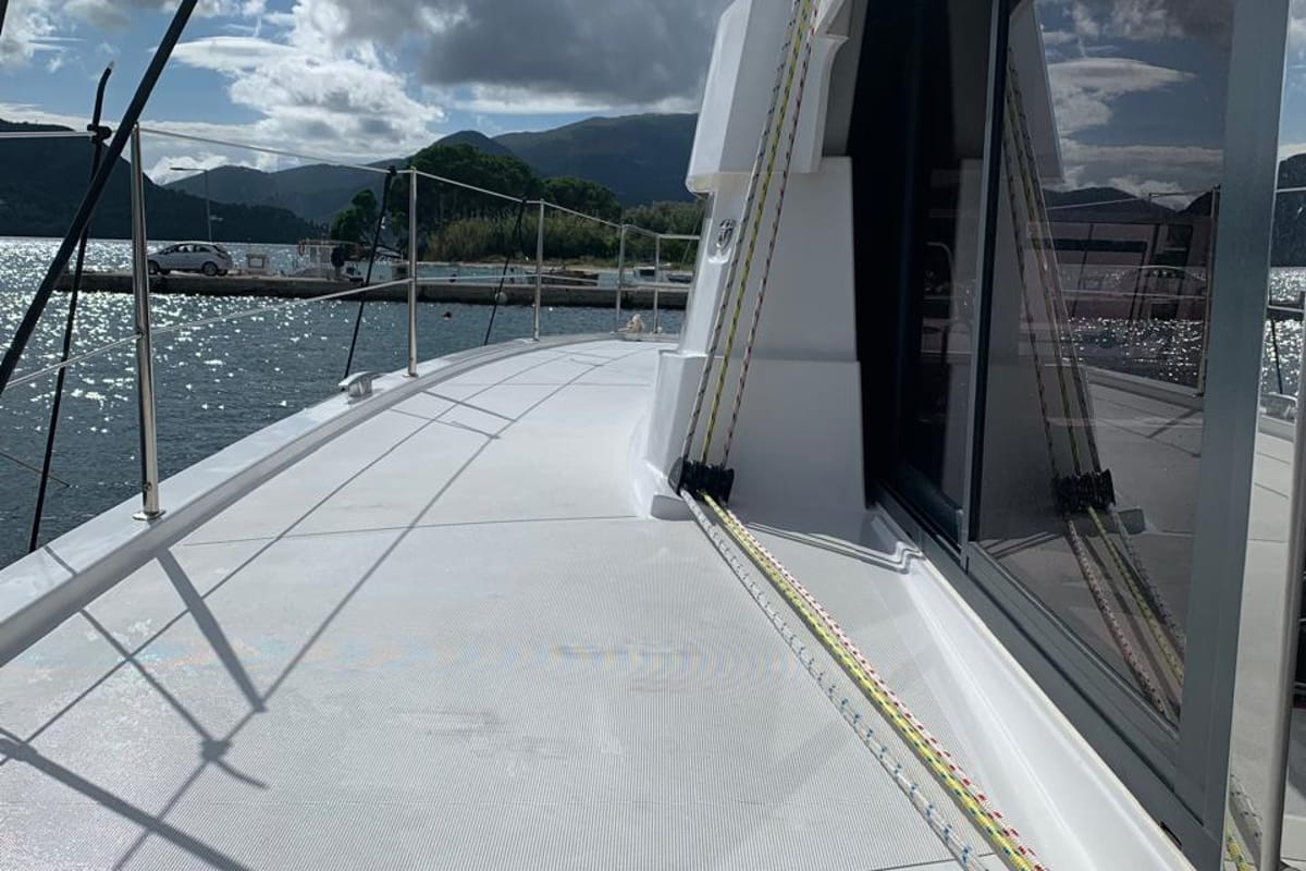 Deck of Timeless, a Bali Catsmart catamaran at Municipal Unit of Ellomenos, Greece