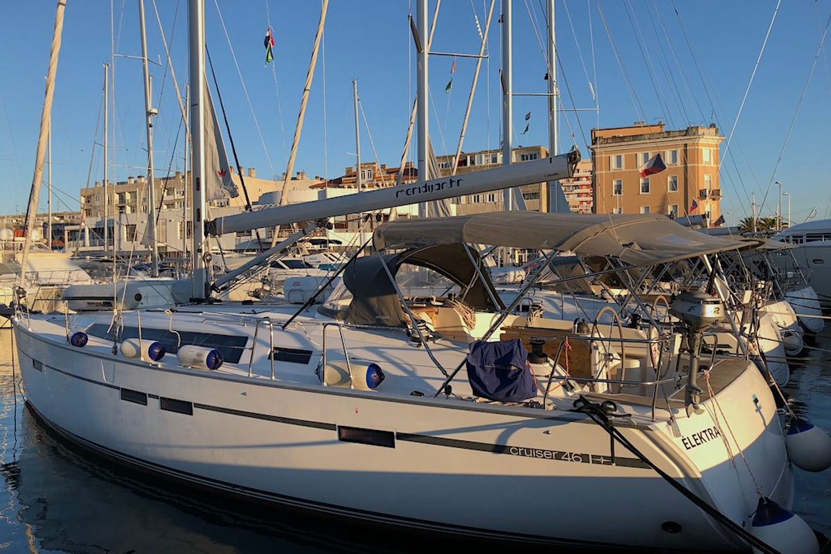 Exterior view of Elektra, a Bavaria Cruiser 46 sailboat at Zadar, Croatia
