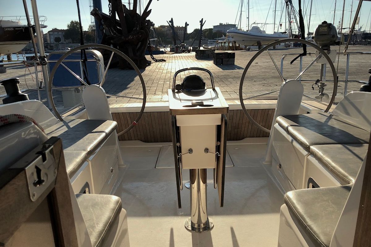 Cockpit of Elektra, a Bavaria Cruiser 46 sailboat at Zadar, Croatia