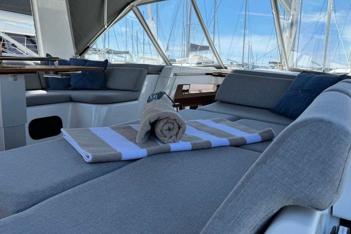 Deck of Eve One, a Beneteau Oceanis 54 sailboat at Seget Donji, Croatia