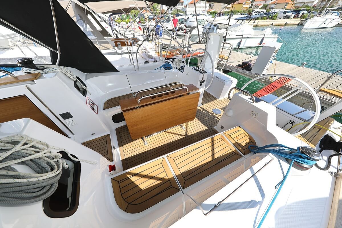Cockpit of Valata, a Elan Impression 40.1 sailboat at Pirovac, Croatia