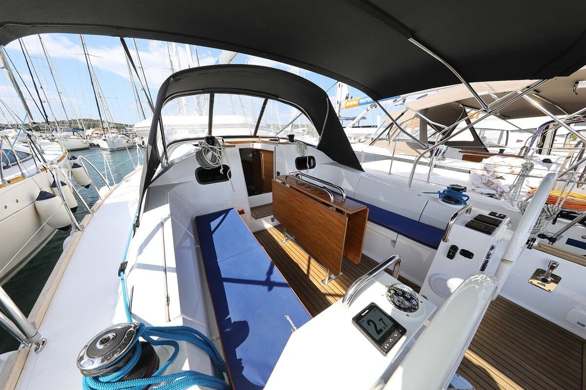 Cockpit of Valata, a Elan Impression 40.1 sailboat at Pirovac, Croatia