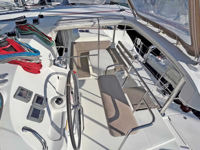 Cockpit of Jazz Point, a Lagoon 400 catamaran at Split, Croatia