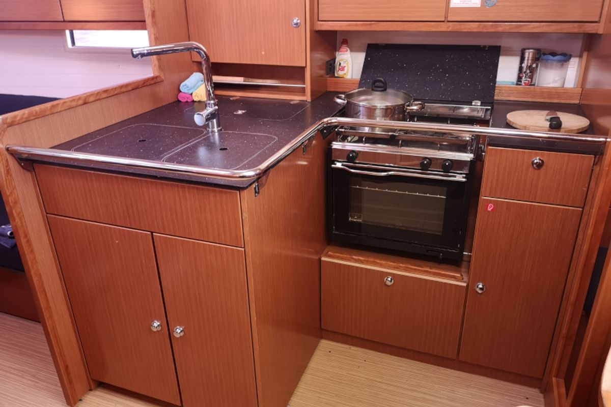Galley of Tamra, a Bavaria 36 sailboat at Kraljevica, Croatia