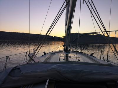 Deck of Tamra, a Bavaria 36 sailboat at Kraljevica, Croatia